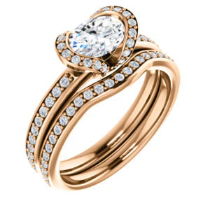 CZ Wedding Set, featuring The Victoria engagement ring (Customizable Bezel-set Oval Cut Semi-Halo Design with Prong Accents) - Image 4