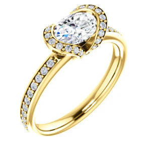 CZ Wedding Set, featuring The Victoria engagement ring (Customizable Bezel-set Oval Cut Semi-Halo Design with Prong Accents) - Image 6