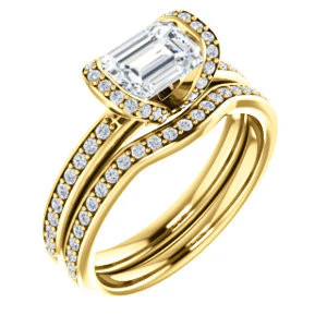 CZ Wedding Set, featuring The Victoria engagement ring (Customizable Bezel-set Radiant Cut Semi-Halo Design with Prong Accents) - Image 4