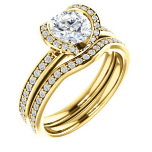 CZ Wedding Set, featuring The Victoria engagement ring (Customizable Bezel-set Round Cut Semi-Halo Design with Prong Accents) - Image 2