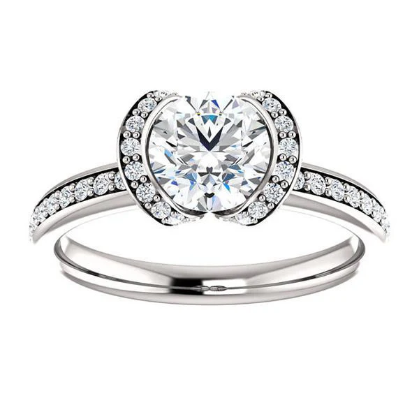 CZ Wedding Set, featuring The Victoria engagement ring (Customizable Bezel-set Round Cut Semi-Halo Design with Prong Accents) - Image 6