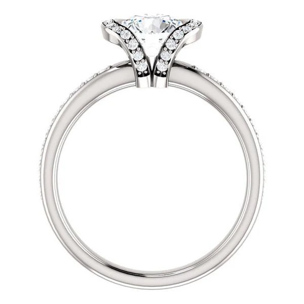 CZ Wedding Set, featuring The Victoria engagement ring (Customizable Bezel-set Round Cut Semi-Halo Design with Prong Accents) - Image 7