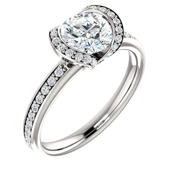 CZ Wedding Set, featuring The Victoria engagement ring (Customizable Bezel-set Round Cut Semi-Halo Design with Prong Accents) - Image 8