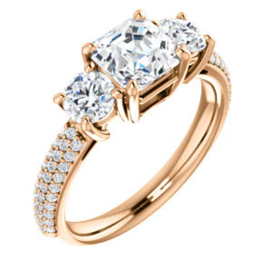 CZ Wedding Set, featuring The Zuleyma engagement ring (Customizable Enhanced 3-stone Asscher Cut Design with Triple Pavé Band) - Image 10