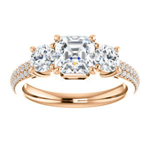 CZ Wedding Set, featuring The Zuleyma engagement ring (Customizable Enhanced 3-stone Asscher Cut Design with Triple Pavé Band) - Image 11