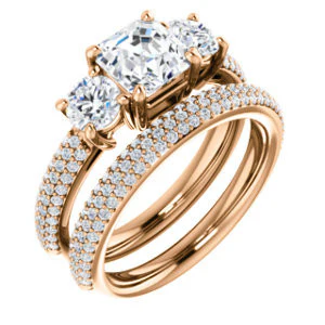 CZ Wedding Set, featuring The Zuleyma engagement ring (Customizable Enhanced 3-stone Asscher Cut Design with Triple Pavé Band) - Image 2