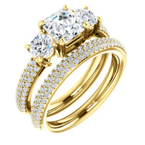 CZ Wedding Set, featuring The Zuleyma engagement ring (Customizable Enhanced 3-stone Asscher Cut Design with Triple Pavé Band) - Image 4