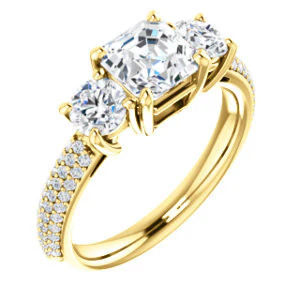 CZ Wedding Set, featuring The Zuleyma engagement ring (Customizable Enhanced 3-stone Asscher Cut Design with Triple Pavé Band) - Image 6