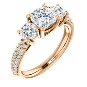 CZ Wedding Set, featuring The Zuleyma engagement ring (Customizable Enhanced 3-stone Cushion Cut Design with Triple Pavé Band) - Image 10