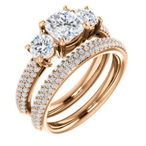 CZ Wedding Set, featuring The Zuleyma engagement ring (Customizable Enhanced 3-stone Cushion Cut Design with Triple Pavé Band) - Image 4