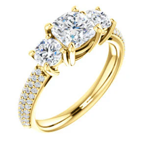 CZ Wedding Set, featuring The Zuleyma engagement ring (Customizable Enhanced 3-stone Cushion Cut Design with Triple Pavé Band) - Image 6