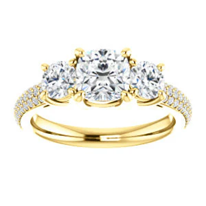 CZ Wedding Set, featuring The Zuleyma engagement ring (Customizable Enhanced 3-stone Cushion Cut Design with Triple Pavé Band) - Image 7