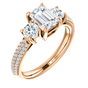 CZ Wedding Set, featuring The Zuleyma engagement ring (Customizable Enhanced 3-stone Emerald Cut Design with Triple Pavé Band) - Image 10