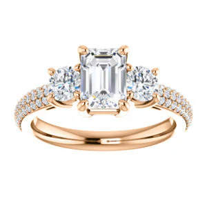 CZ Wedding Set, featuring The Zuleyma engagement ring (Customizable Enhanced 3-stone Emerald Cut Design with Triple Pavé Band) - Image 11