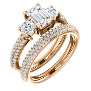CZ Wedding Set, featuring The Zuleyma engagement ring (Customizable Enhanced 3-stone Emerald Cut Design with Triple Pavé Band) - Image 2