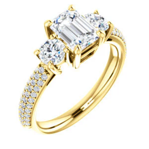 CZ Wedding Set, featuring The Zuleyma engagement ring (Customizable Enhanced 3-stone Emerald Cut Design with Triple Pavé Band) - Image 6