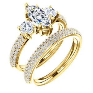 CZ Wedding Set, featuring The Zuleyma engagement ring (Customizable Enhanced 3-stone Marquise Cut Design with Triple Pavé Band) - Image 2