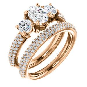 CZ Wedding Set, featuring The Zuleyma engagement ring (Customizable Enhanced 3-stone Oval Cut Design with Triple Pavé Band) - Image 2