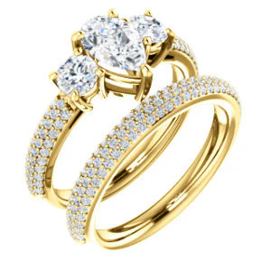 CZ Wedding Set, featuring The Zuleyma engagement ring (Customizable Enhanced 3-stone Pear Cut Design with Triple Pavé Band) - Image 2