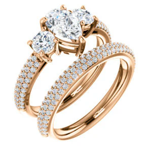 CZ Wedding Set, featuring The Zuleyma engagement ring (Customizable Enhanced 3-stone Pear Cut Design with Triple Pavé Band) - Image 4
