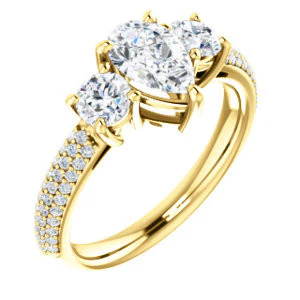 CZ Wedding Set, featuring The Zuleyma engagement ring (Customizable Enhanced 3-stone Pear Cut Design with Triple Pavé Band) - Image 6
