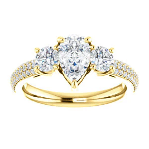 CZ Wedding Set, featuring The Zuleyma engagement ring (Customizable Enhanced 3-stone Pear Cut Design with Triple Pavé Band) - Image 7