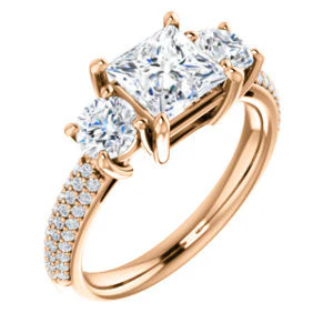 CZ Wedding Set, featuring The Zuleyma engagement ring (Customizable Enhanced 3-stone Princess Cut Design with Triple Pavé Band) - Image 10