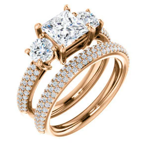 CZ Wedding Set, featuring The Zuleyma engagement ring (Customizable Enhanced 3-stone Princess Cut Design with Triple Pavé Band) - Image 2