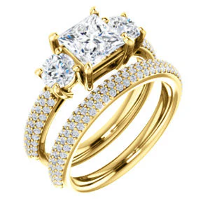CZ Wedding Set, featuring The Zuleyma engagement ring (Customizable Enhanced 3-stone Princess Cut Design with Triple Pavé Band) - Image 4