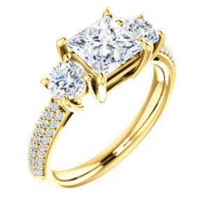 CZ Wedding Set, featuring The Zuleyma engagement ring (Customizable Enhanced 3-stone Princess Cut Design with Triple Pavé Band) - Image 6