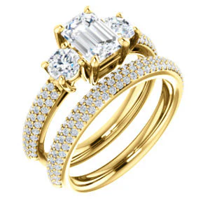CZ Wedding Set, featuring The Zuleyma engagement ring (Customizable Enhanced 3-stone Radiant Cut Design with Triple Pavé Band) - Image 2