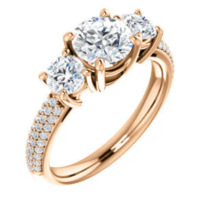 CZ Wedding Set, featuring The Zuleyma engagement ring (Customizable Enhanced 3-stone Round Cut Design with Triple Pavé Band) - Image 10