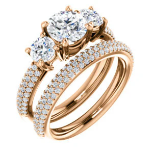 CZ Wedding Set, featuring The Zuleyma engagement ring (Customizable Enhanced 3-stone Round Cut Design with Triple Pavé Band) - Image 2