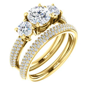 CZ Wedding Set, featuring The Zuleyma engagement ring (Customizable Enhanced 3-stone Round Cut Design with Triple Pavé Band) - Image 4