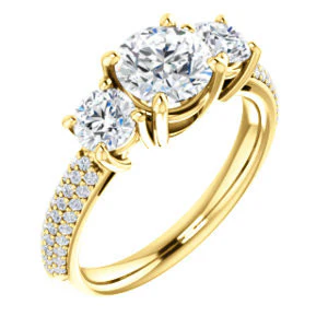 CZ Wedding Set, featuring The Zuleyma engagement ring (Customizable Enhanced 3-stone Round Cut Design with Triple Pavé Band) - Image 6