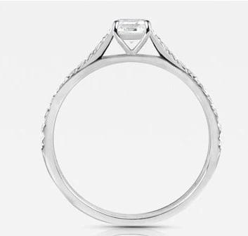 Cubic Zirconia Engagement Ring- The Diana (Emerald Cut with Round Band Accents) - Image 3