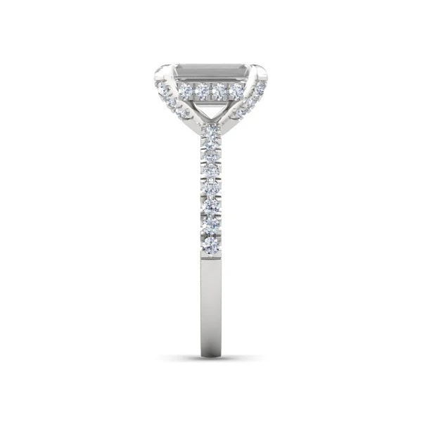 Cubic Zirconia Engagement Ring- The Kate (Emerald Cut with Pave Band) - Image 3