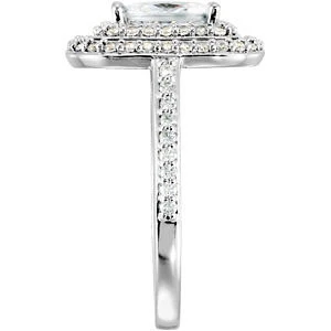 Cubic Zirconia Engagement Ring- The Jessica Mary (Emerald-Cut with Double Halo and Pave Band) - Image 6