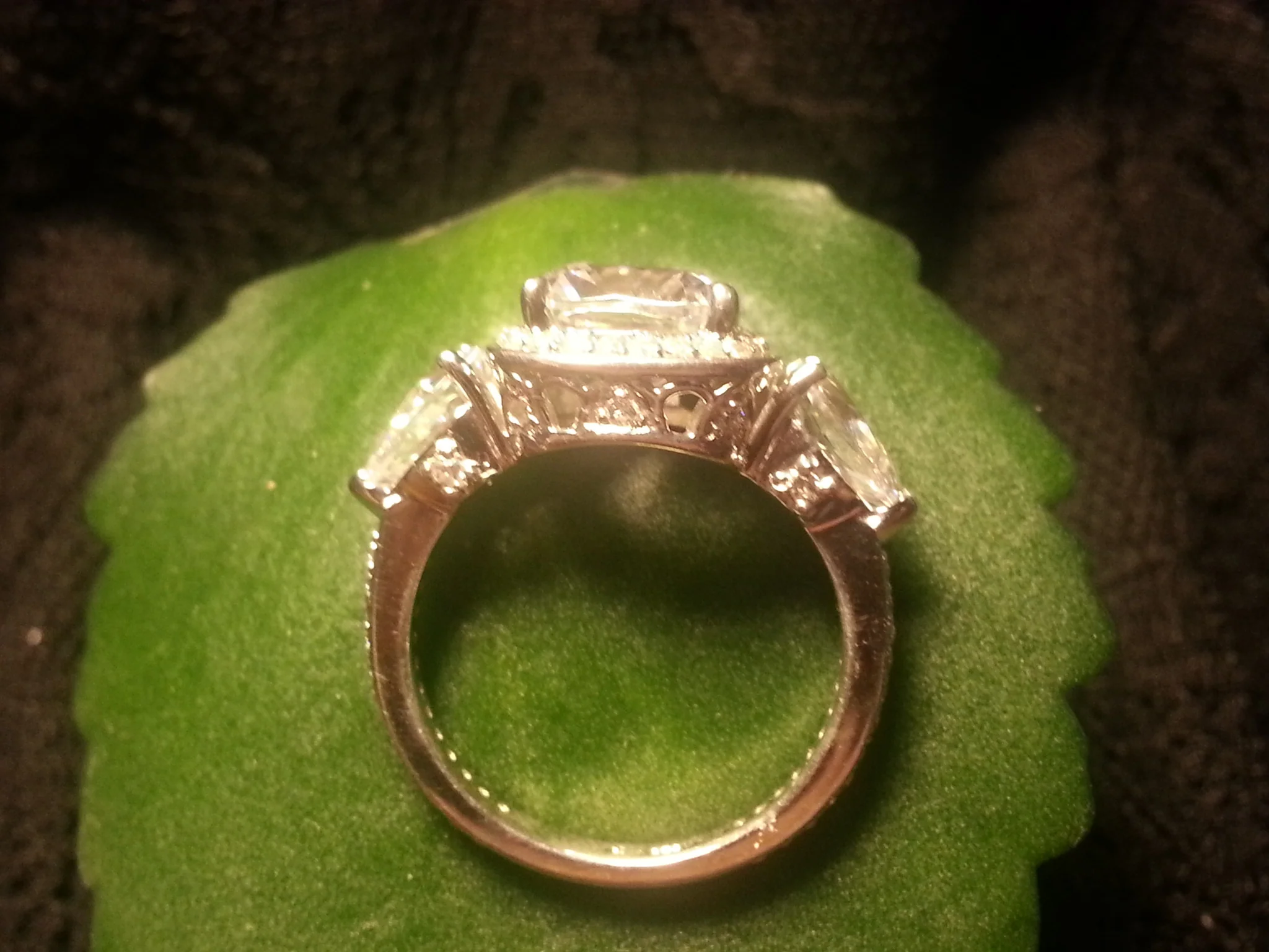 Cubic Zirconia Engagement Ring- The Lori Blue (4.14 Carat TCW Cushion Cut Halo with Pear Cut and Pave Accents) - Image 12