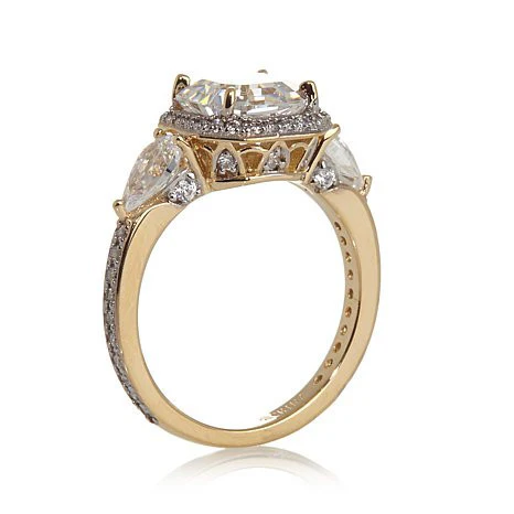 Cubic Zirconia Engagement Ring- The Lori Blue (4.14 Carat TCW Cushion Cut Halo with Pear Cut and Pave Accents) - Image 3