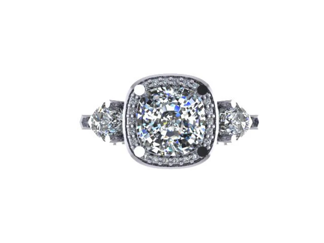 Cubic Zirconia Engagement Ring- The Lori Blue (4.14 Carat TCW Cushion Cut Halo with Pear Cut and Pave Accents) - Image 4