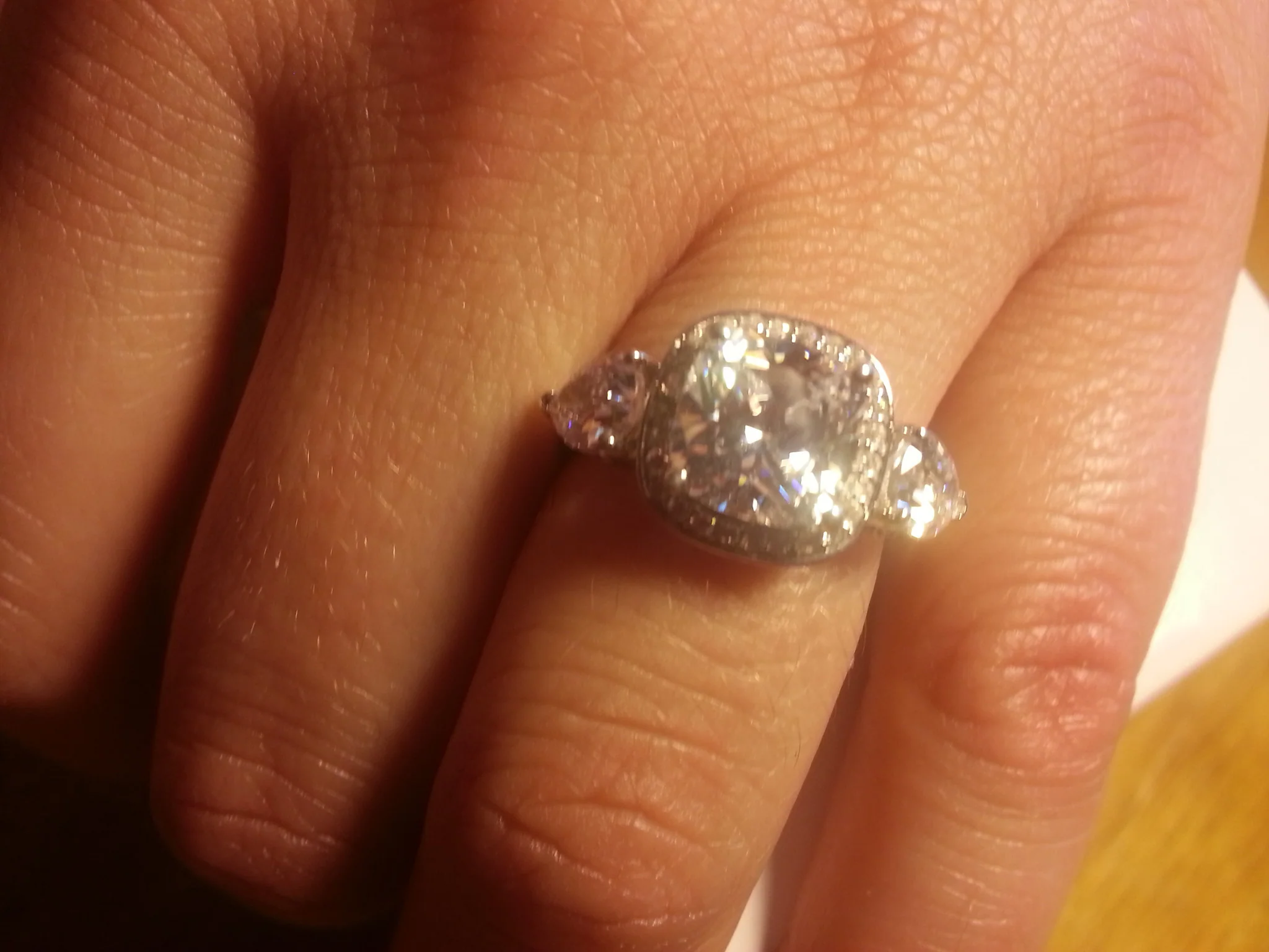 Cubic Zirconia Engagement Ring- The Lori Blue (4.14 Carat TCW Cushion Cut Halo with Pear Cut and Pave Accents) - Image 5