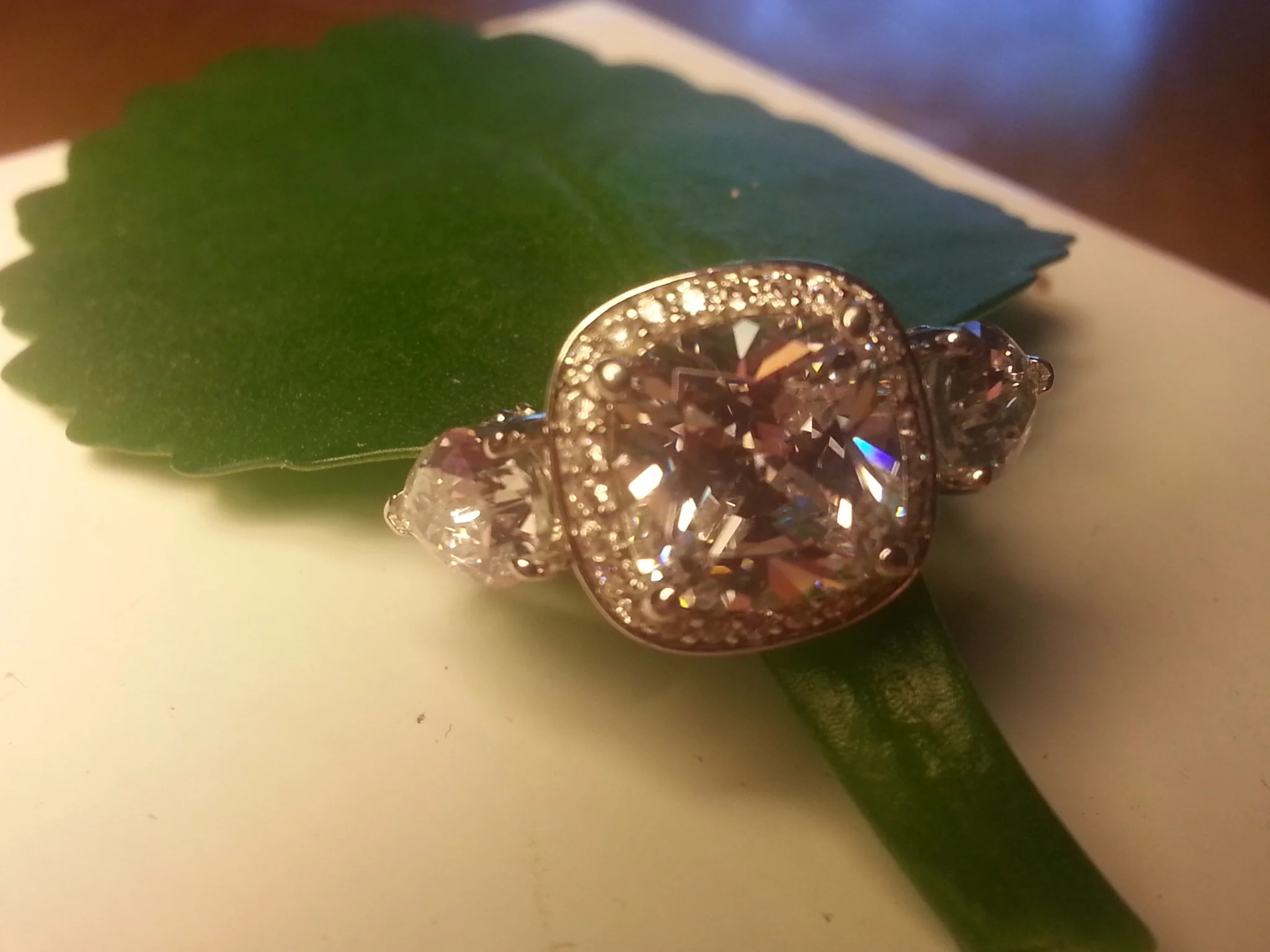 Cubic Zirconia Engagement Ring- The Lori Blue (4.14 Carat TCW Cushion Cut Halo with Pear Cut and Pave Accents) - Image 6