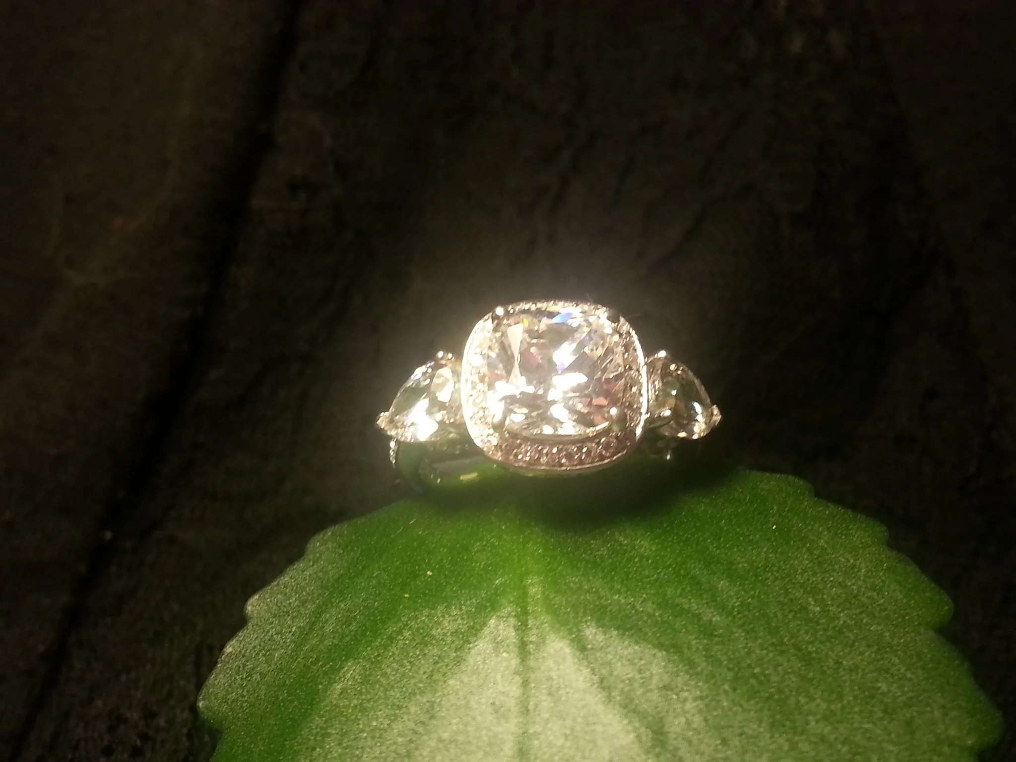 Cubic Zirconia Engagement Ring- The Lori Blue (4.14 Carat TCW Cushion Cut Halo with Pear Cut and Pave Accents) - Image 8