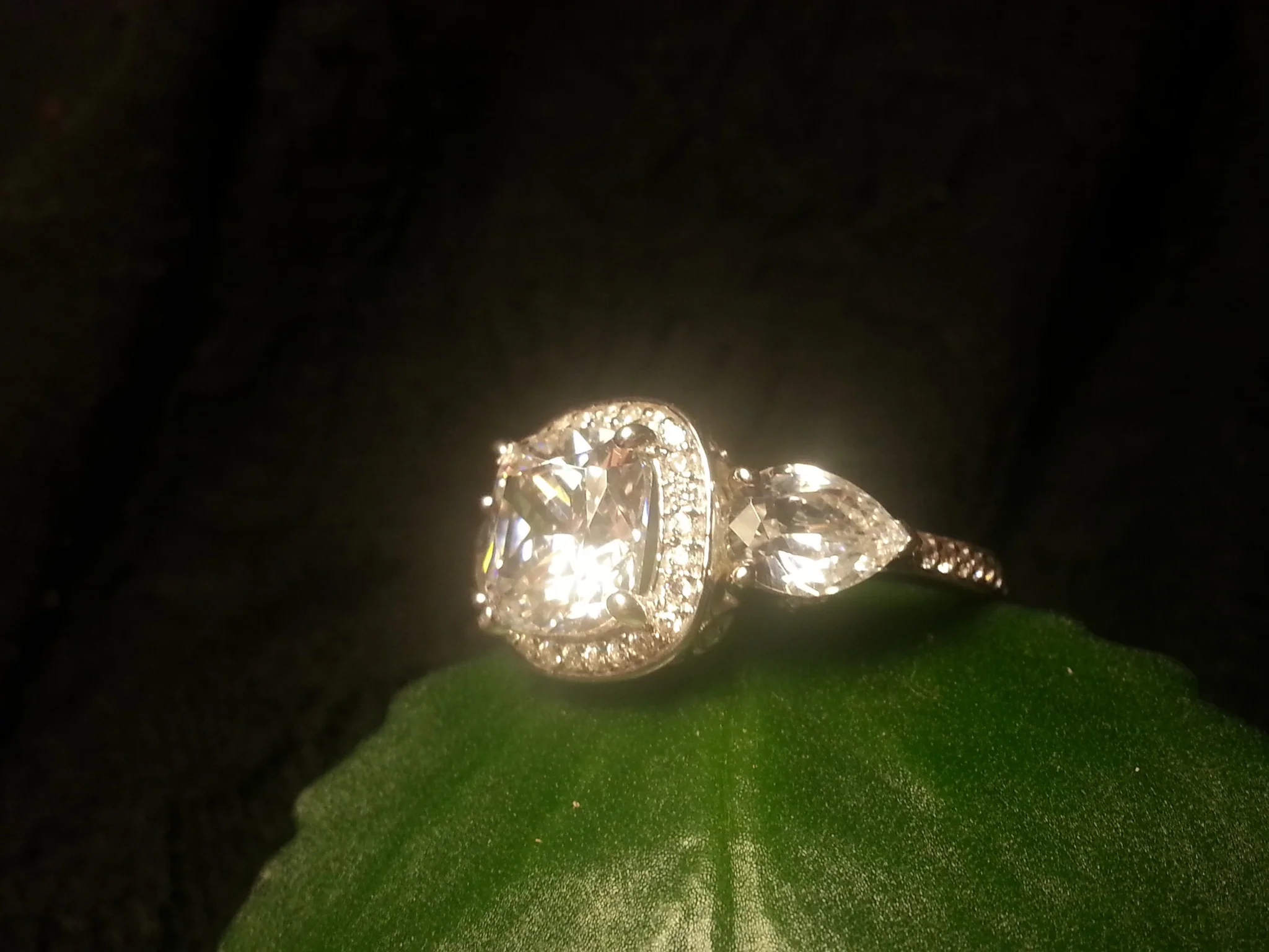Cubic Zirconia Engagement Ring- The Lori Blue (4.14 Carat TCW Cushion Cut Halo with Pear Cut and Pave Accents) - Image 9