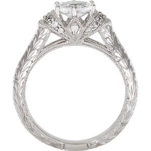 Cubic Zirconia Engagement Ring- The ________ Naming Rights 69-821 (1.18 TCW Oval Vintage Hand-Engraved) - Image 3