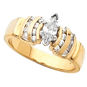 Cubic Zirconia Engagement Ring- The Athena (0.90 Carat Marquise-Cut with Round and Baguette Channel Accents) - Image 2