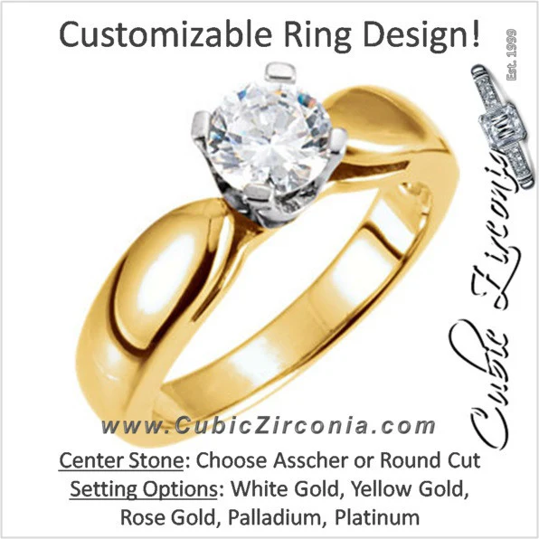 Cubic Zirconia Engagement Ring- The Belinda (Round or Asscher Solitaire with Wide Bowed Band)