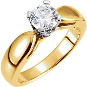 Cubic Zirconia Engagement Ring- The Belinda (Round or Asscher Solitaire with Wide Bowed Band) - Image 2