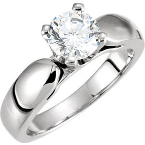 Cubic Zirconia Engagement Ring- The Belinda (Round or Asscher Solitaire with Wide Bowed Band) - Image 4